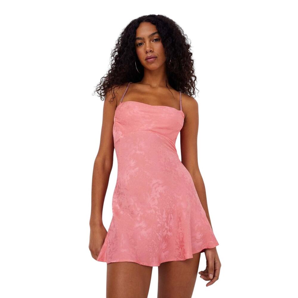 FOR LOVE & LEMONS Gabrielle Mini Dress Coral Pink Small  Y2K 90s NWT‎ $225 - Picture 2 of 7